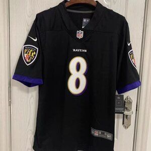 Black fan jersey of Lamar Jackson (No. 8) of the Baltimore Ravens